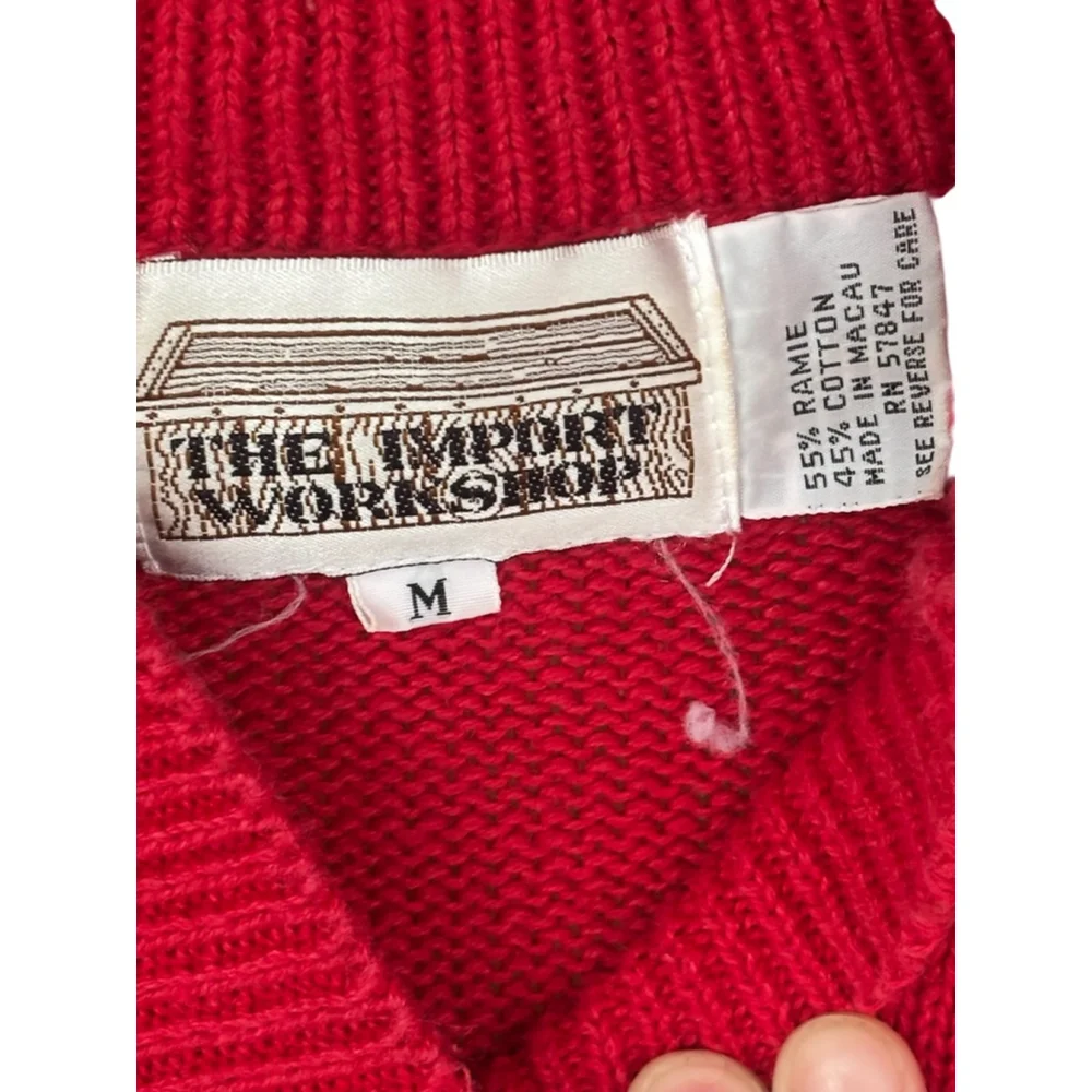 Vintage The Import Workshop Women's Medium Red V-Neck Knit Sweater Grandmacore